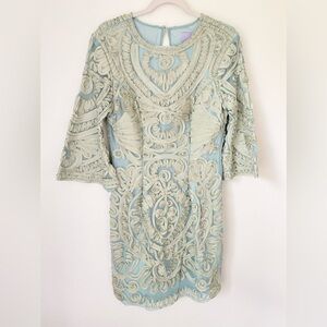 JS Collections Light Blue and Cream Mini Dress